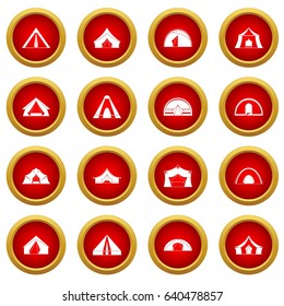 Tent forms icon red circle set isolated on white background