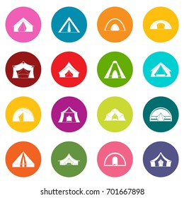 Tent forms icons many colors set isolated on white for digital marketing