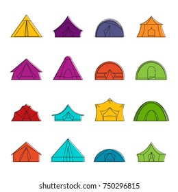 Tent forms icons set. Doodle illustration of vector icons isolated on white background for any web design