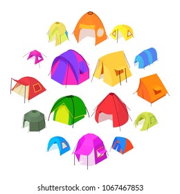 Tent forms icons set. Isometric illustration of 16 tent forms vector icons for web