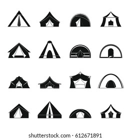 Tent forms icons set. Simple illustration of 16 tent forms vector icons for web