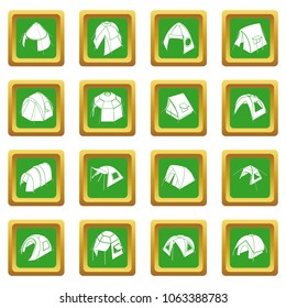 Tent forms icons set vector green square isolated on white background 