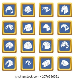 Tent forms icons set vector blue square isolated on white background 