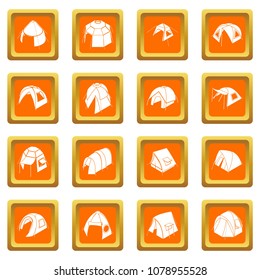 Tent forms icons set vector orange square isolated on white background 