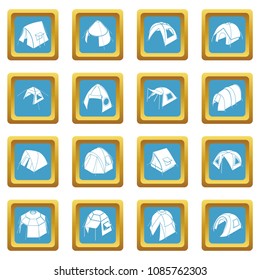 Tent forms icons set vector sapphirine square isolated on white background 