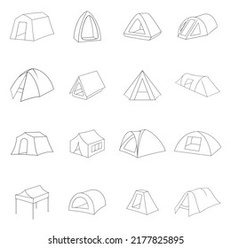 Tent forms set icons in outline style isolated on white background