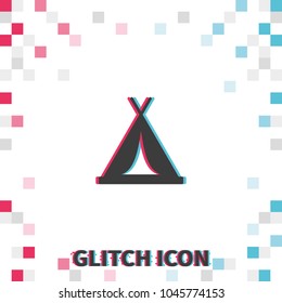 Tent  glitch effect vector icon.