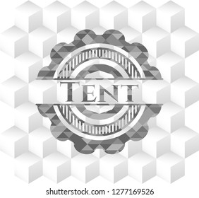 Tent grey badge with geometric cube white background