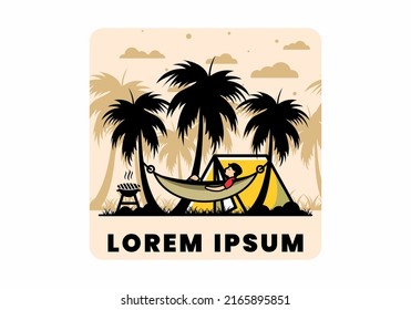 Tent and hammock with coconut trees illustration design