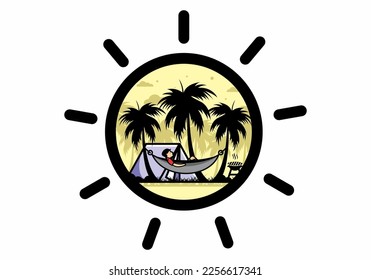 Tent and hammock with coconut trees illustration design