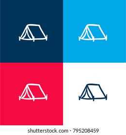 tent handmade outlined symbol four color material and minimal icon logo set in red and blue