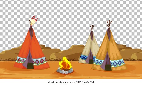 Tent house and fire camping on transparent background illustration