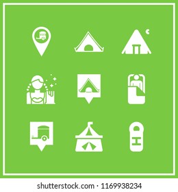 tent icon. 9 tent vector set. camping tent, camping, caravan park location and caravan location icons for web and design about tent theme