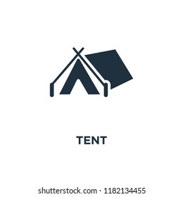Tent icon. Black filled vector illustration. Tent symbol on white background. Can be used in web and mobile.