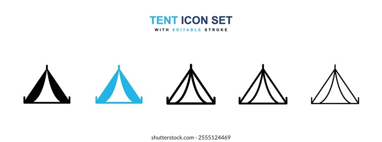 Tent icon collection in black and blue colors