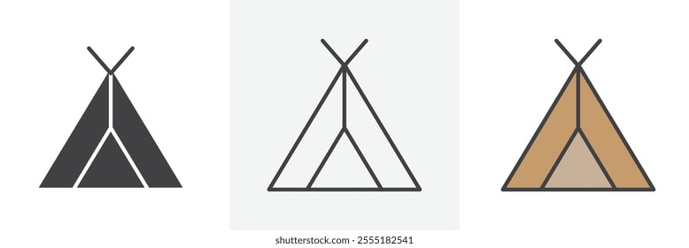 Tent icon collection in black and colored style.