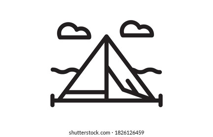 Evento de viaje en campamento con símbolo de vectores de diseño de iconos de carpas. Se puede usar para aplicaciones web y móviles.