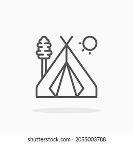 Tent icon. Editable Stroke and pixel perfect. Outline style. Vector illustration.