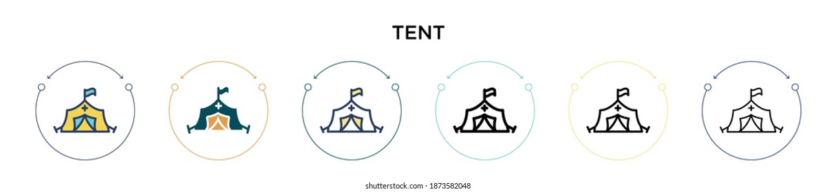 Tent icon in filled, thin line, outline and stroke style. Vector illustration of two colored and black tent vector icons designs can be used for mobile, ui, web