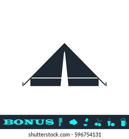 Tent icon flat. Black pictogram on white background. Vector illustration symbol and bonus button