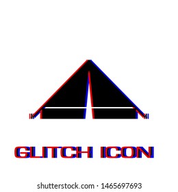 Tent icon flat. Simple pictogram - Glitch effect. Vector illustration symbol