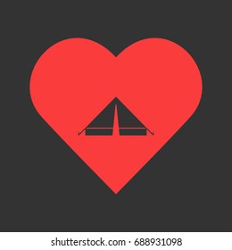 Tent icon flat. Simple pictogram on heart background. Vector illustration symbol