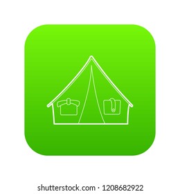 Tent icon green vector isolated on white background