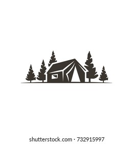 tent icon isolated on white background. Solid adventure symbol. Monochrome design. Use for logo creation. Stock vector illustration isolated on white.