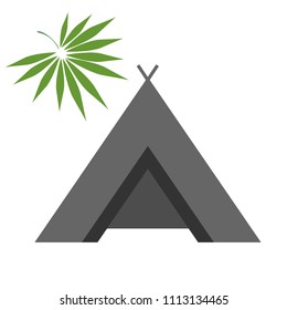 
Tent icon on a white background palm leaf, abstraction vector
