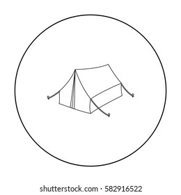 Tent icon in outline style isolated on white background. Hunting symbol stock vector illustration.