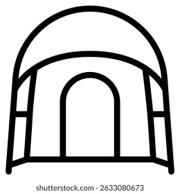Zelt-Ikone mit Umrissstil und Pixel perfekte Basis. Geeignet für Website-Design, Logo, App und UI. Basierend auf der Größe des Symbols im Allgemeinen, sodass es reduziert werden kann.