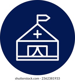 Tent icon rounded blue white colour military vector army element and symbol perfect.