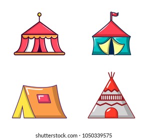 Tent icon set. Cartoon set of tent vector icons for web design isolated on white background