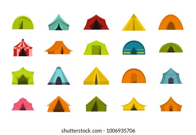 Tent icon set. Flat set of tent vector icons for web design isolated on white background