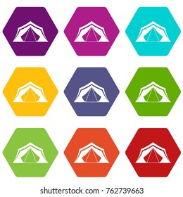 Tent icon set many color hexahedron isolated on white vector illustration