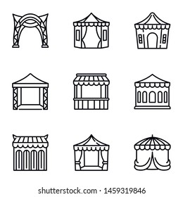 Tent icon set. Outline set of 9 tent vector icons for web design isolated on white background