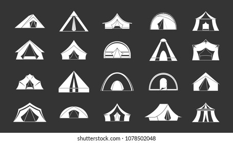 Tent icon set vector white isolated on grey background 