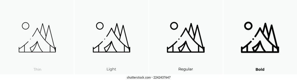 tent icon. Thin, Light Regular And Bold style design isolated on white background
