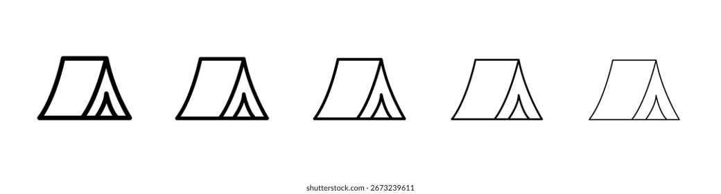 ícone de tenda conjunto de contornos de linha fina ou coleção