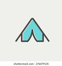 Línea delgada de icono de carpas para diseño de web y móvil, minimalista moderno y plano. Icono del vector con contorno gris oscuro y color de desplazamiento en fondo gris claro.