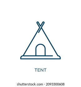 tent icon. Thin linear tent outline icon isolated on white background. Line vector tent sign, symbol for web and mobile