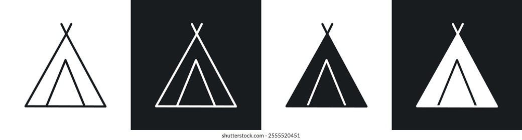 Tent icon vector collection in black and white.