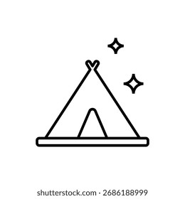 Zeltsymbol, Vektorlinie einzeln auf weißem Hintergrund. Modisch und modern.