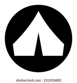 Tent icon vector on black circle. White background