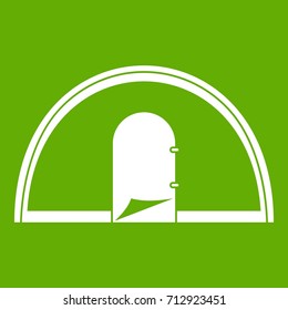 Tent icon white isolated on green background. Vector illustration
