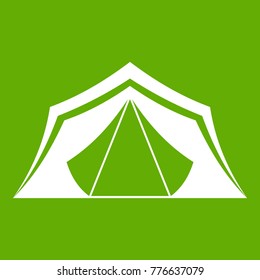 Tent icon white isolated on green background. Vector illustration