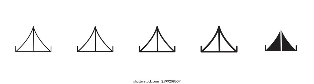 Tent icons in black outline, solid and colored style