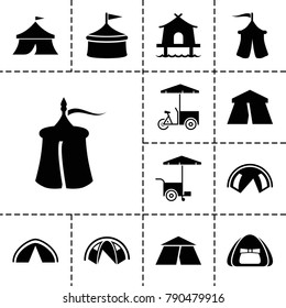 Tent icons. set of 13 editable filled tent icons such as tent, circus
