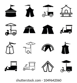 Tent icons. set of 16 editable filled and outline tent icons such as tent, circus