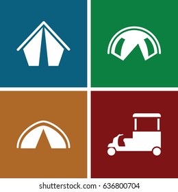 Tent icons set. set of 4 tent filled icons such as fast food cart